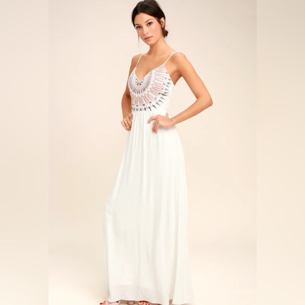 Lulus Ascension Island White Embroidered Maxi Dress - Size M